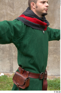  Photos Medieval Servant in suit 4 Green gambeson Medieval clothing grey red and hood medieval servant upper body 0004.jpg